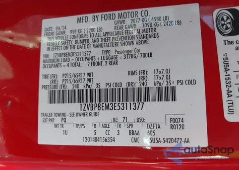 2014 Ford Mustang V6 из США, поврежденный, VIN 1ZVBP8EM3E5311377